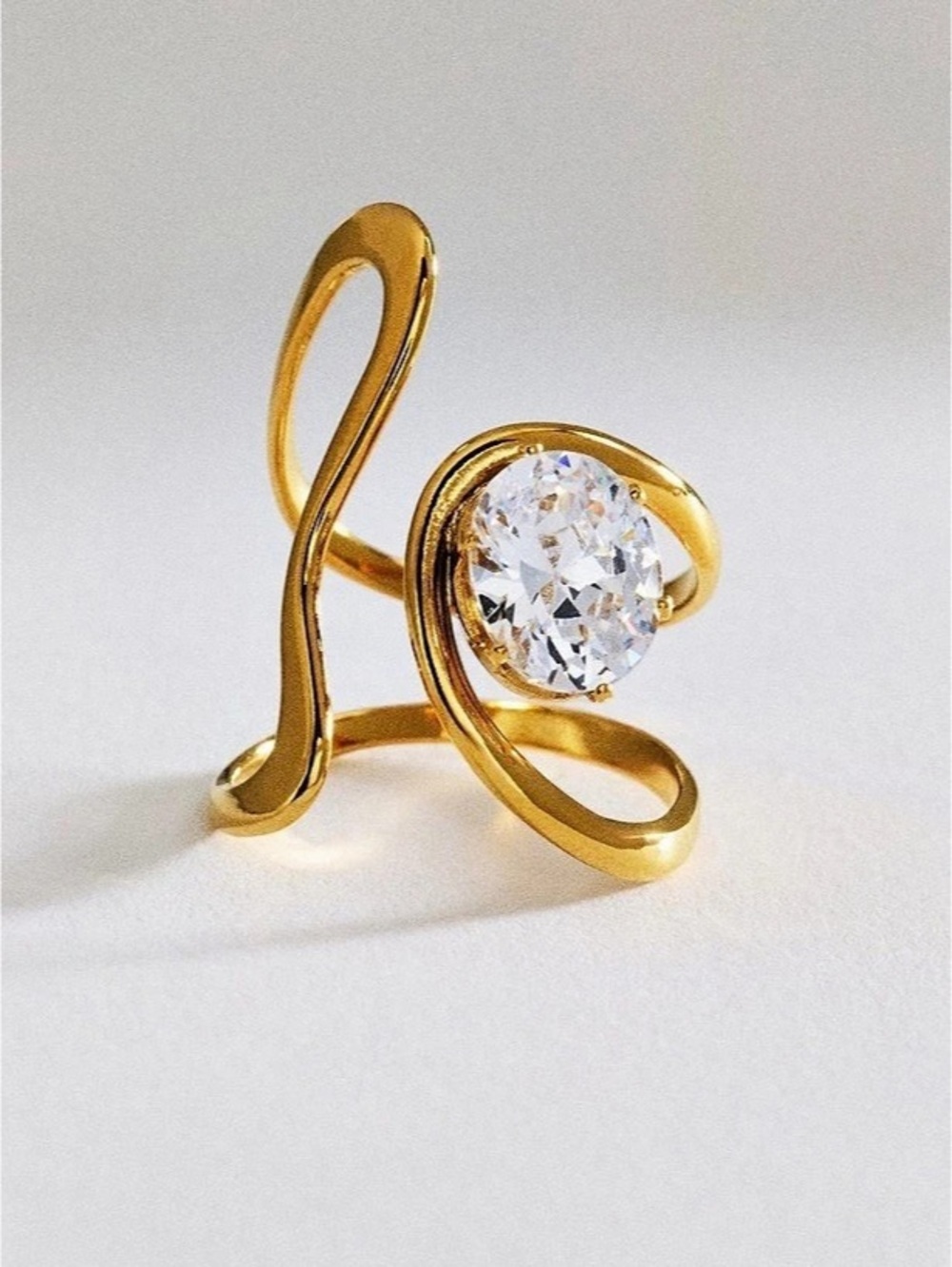 Anthropologie Crystal Ring 14K Gold Plated Brass Size M/L NEW